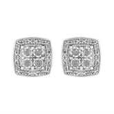 .925 Sterling Silver 1/4 Cttw Round Cut Diamond Square Shape Milgrain Stud Earrings (I-J Color, I3 Clarity)